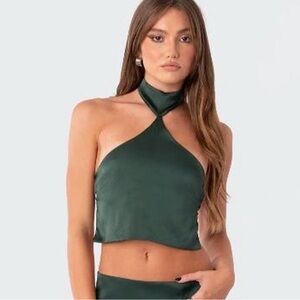 Edikted Dark Green Halter Crop Top